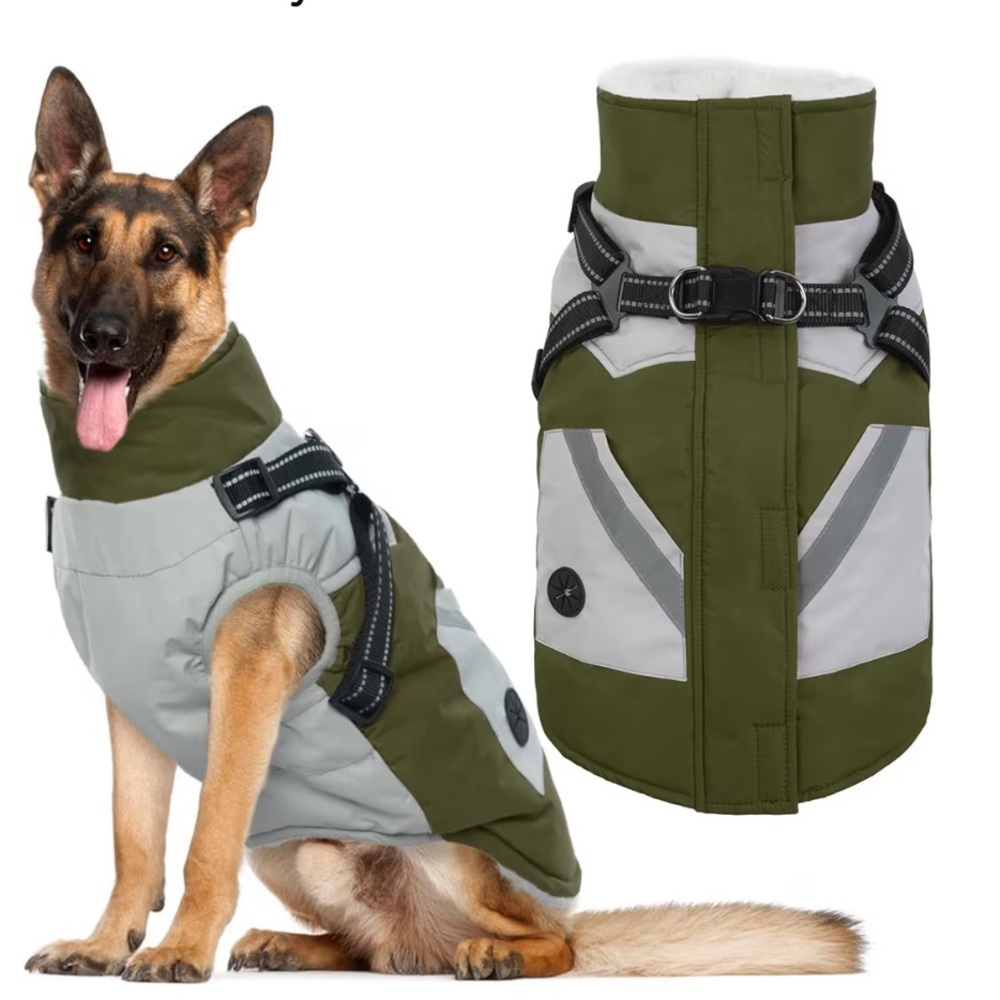 IECOii Zip Up Dog Coat - Waterproof Winter Fleece Jacket in Army Green, 726/DB